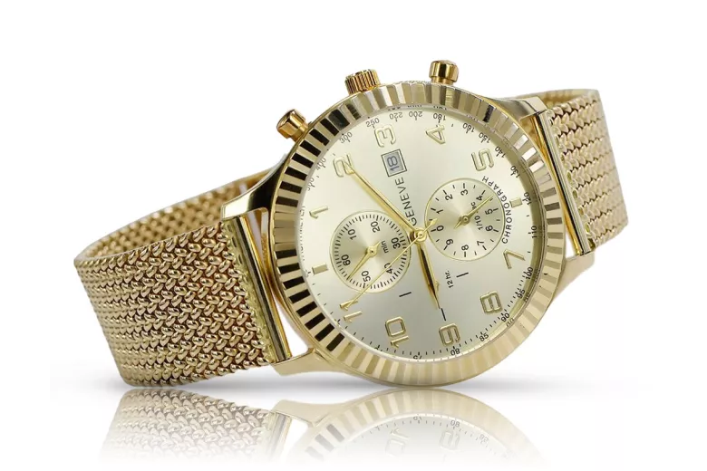 Reloj Geneve unisex de oro amarillo 14k 585 para mujeres mw007y&mbw014y-f