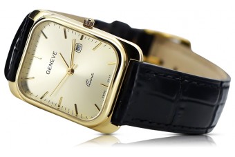 14K жълто злато, Бял, Злат мъжки часовник Geneve mw001y