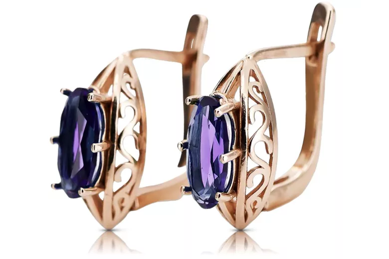 Luxurious 14K Rose Gold Alexandrite Earrings - Original Vintage Design vec141 vec141