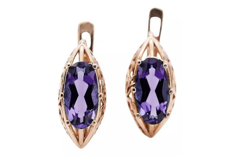 Luxurious 14K Rose Gold Alexandrite Earrings - Original Vintage Design vec141 vec141