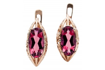 Elegantes Pendientes de Rubí y Oro Rosa Antiguo 14k vec141 Vintage vec141