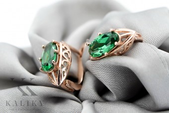 Elegant 14K Rose Gold Emerald Earrings in Original Vintage Style vec141 vec141