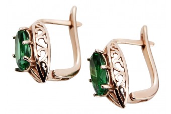 Elegant 14K Rose Gold Emerald Earrings in Original Vintage Style vec141 vec141