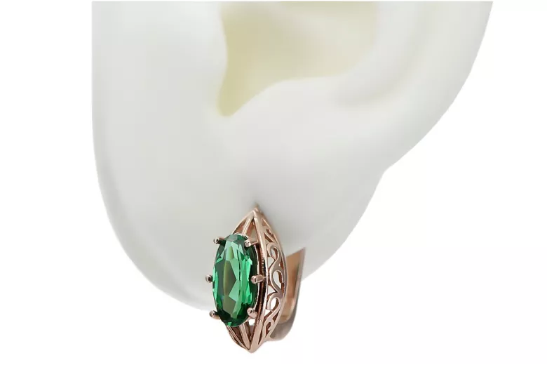 Elegant 14K Rose Gold Emerald Earrings in Original Vintage Style vec141 vec141