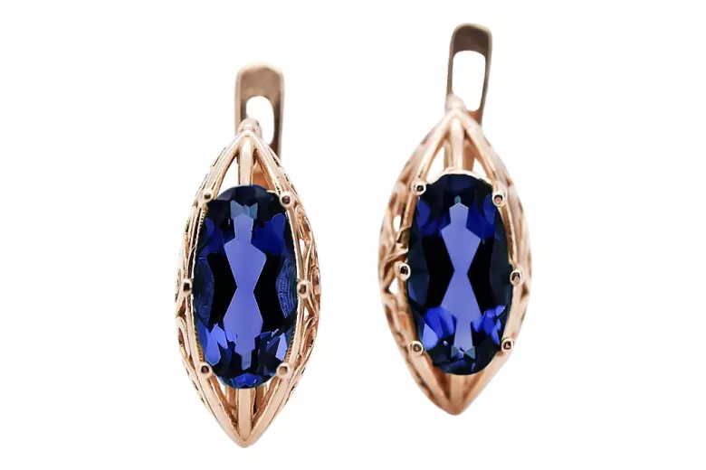 "Elegant Sapphire Drop Earrings in 14K Rose Pink Gold vec141" Vintage vec141