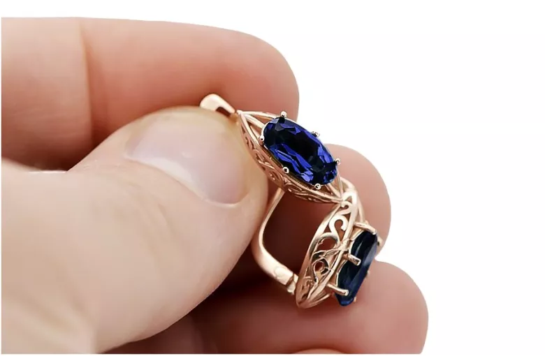 "Cercei Safir originali vintage în aur roz de 14k vec141" Vintage vec141