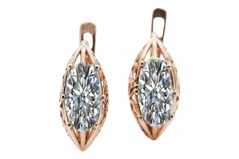 Original Vintage Zircon Embellished 14K Rose Gold Earrings vec141 vec141