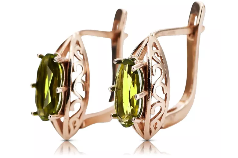 Vintage Rose Gold Peridot Earrings - 14K Yellow Gold vec141