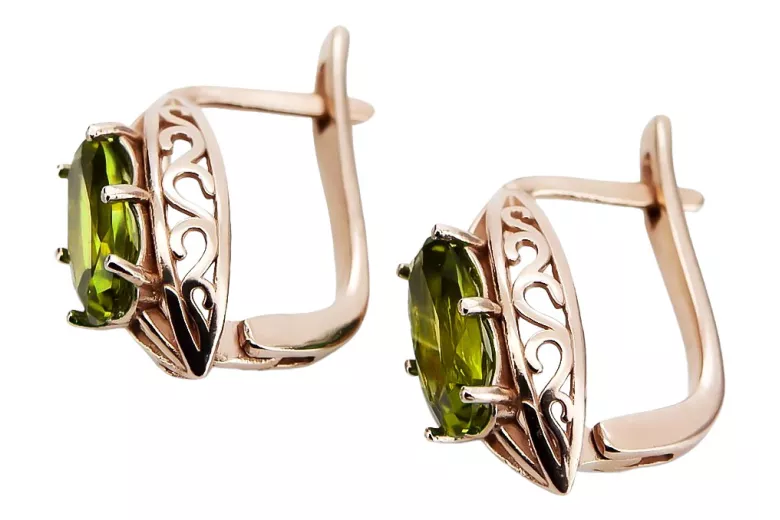 Vintage Rose Gold Peridot Earrings - 14K Yellow Gold vec141