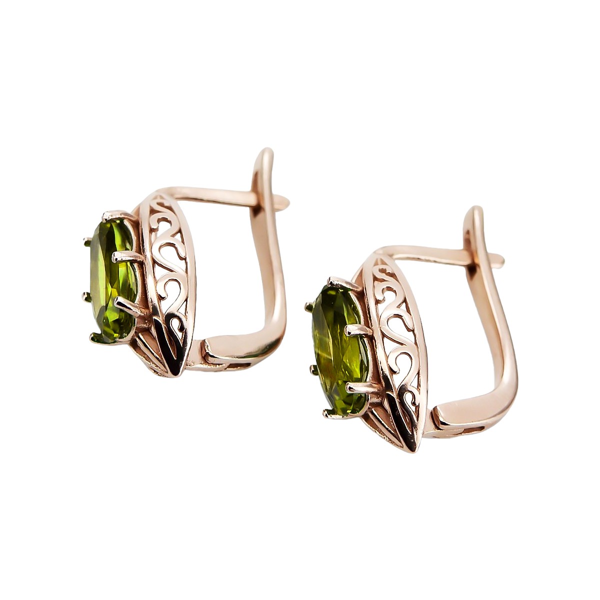 Vintage Rose Gold Peridot Earrings - 14K Yellow Gold vec141