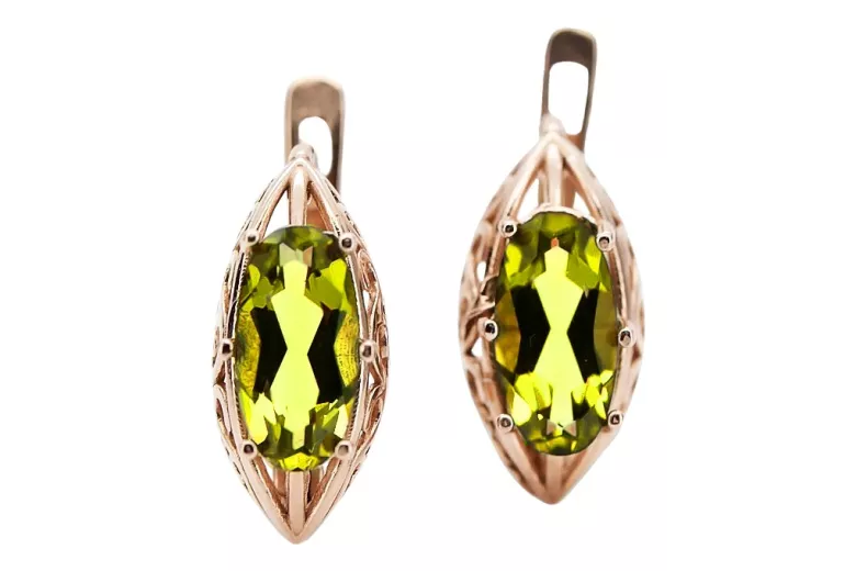 Vintage Rose Gold Peridot Earrings - 14K Yellow Gold vec141