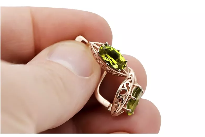 Cercei din aur roz vintage original, Peridot galbe vec141