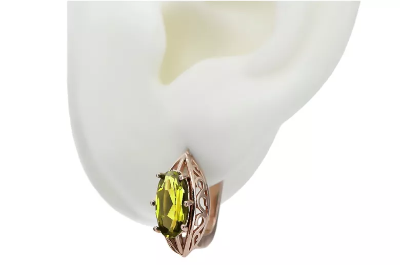 Cercei din aur roz vintage original, Peridot galbe vec141