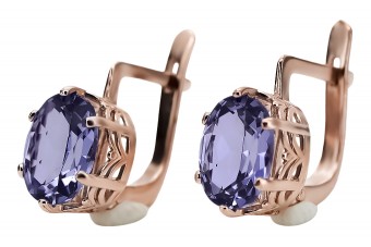 "Aretes de Alejandrita en Oro Rosa Antiguo de 14k Vec003 Estilo Vintage Soviético Ruso" style vec003
