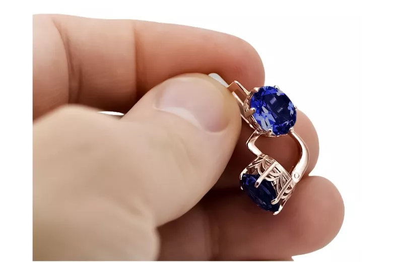 Cercei Originali din Epoca Sovietică cu Safir, Aur Roz de 14k vec003 vec003