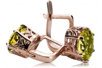 Boucles d'oreilles en or rose vintage, Péridot jaune 14 carats vec003