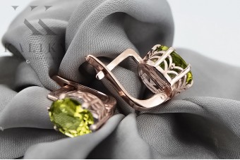 Cercei vintage din aur roz de 14k, Peridot galbe vec003