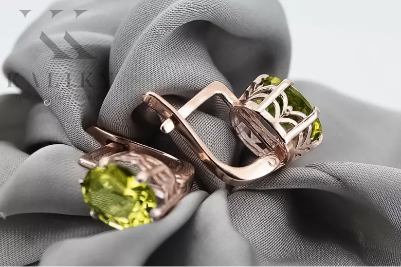 Cercei vintage din aur roz de 14k, Peridot galbe vec003