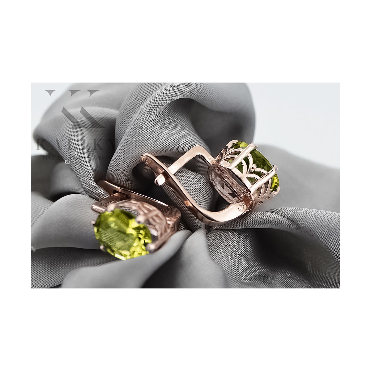 Cercei vintage din aur roz de 14k, Peridot galbe vec003