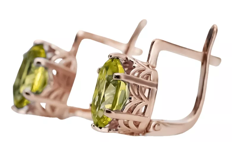 Pendientes de oro rosa antiguo de 14k, Peridoto amarillo.vec003 Vintage ruso soviético. vec003