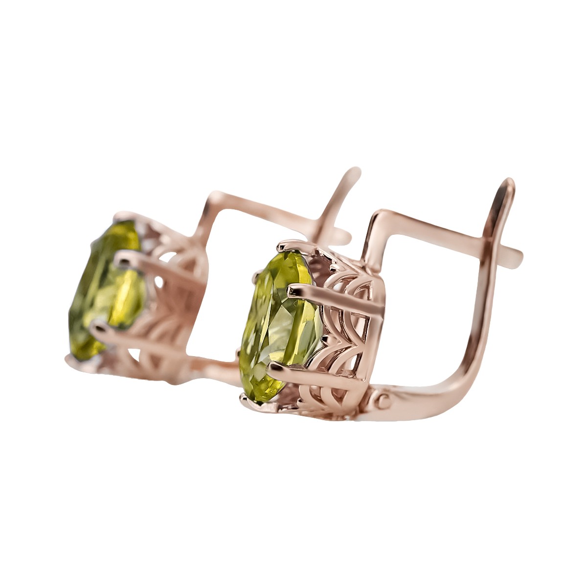 Boucles d'oreilles en or rose vintage, Péridot jaune 14 carats vec003