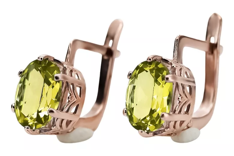 Cercei vintage din aur roz de 14k, Peridot galbe vec003