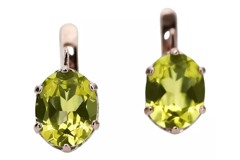 Pendientes de oro rosa antiguo de 14k, Peridoto amarillo.vec003 Vintage ruso soviético. vec003