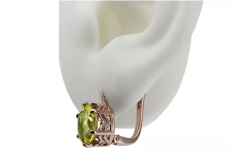 Cercei vintage din aur roz de 14k, Peridot galbe vec003