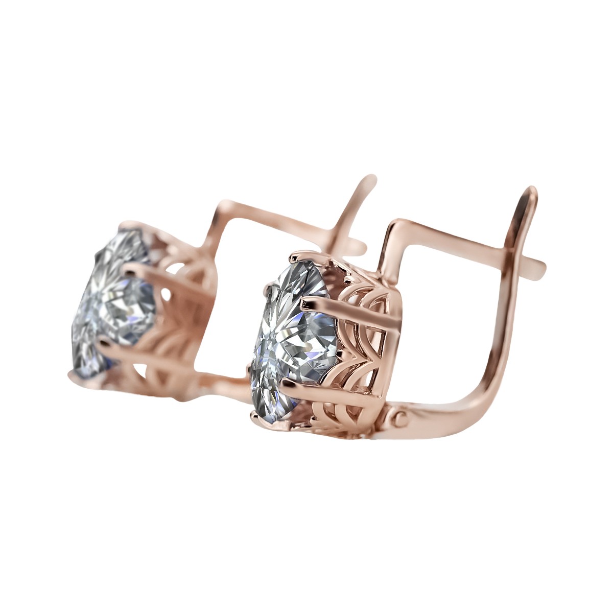 "Zircon Embellished 14K Rose Gold Earrings - Original Vintage Russian Soviet Style vec003" style vec003