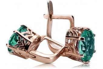 "Cercei vintage originali din aur roz de 14k cu smarald vec003 Soviet Russian" style vec003