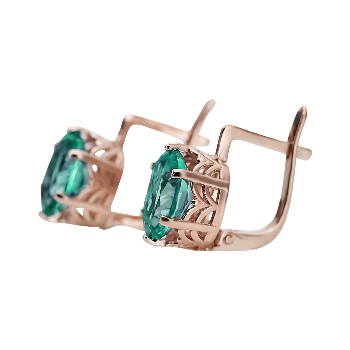 Emerald Accents Original Vintage 14K Rose Gold Earrings vec003 vec003