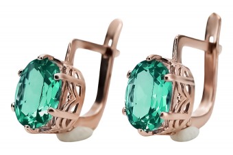"Cercei vintage originali din aur roz de 14k cu smarald vec003 Soviet Russian" style vec003