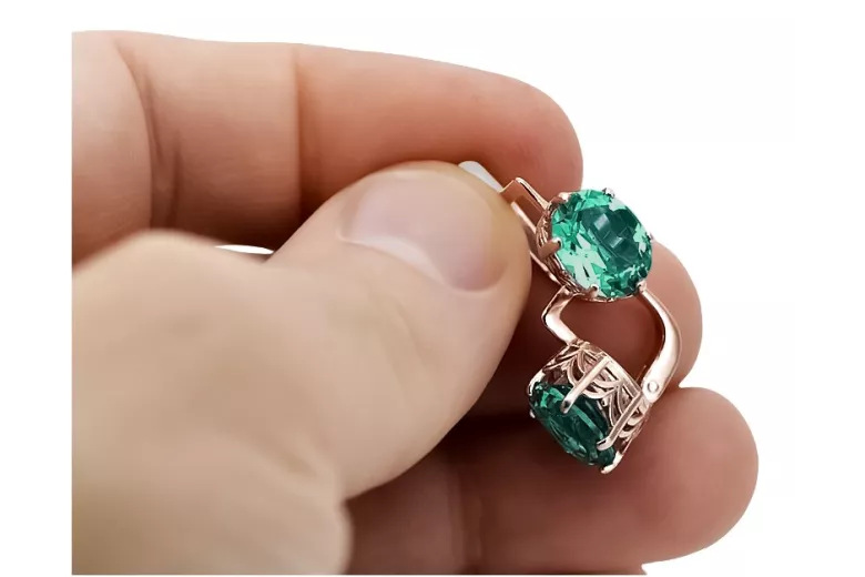 Emerald Accents Original Vintage 14K Rose Gold Earrings vec003 vec003