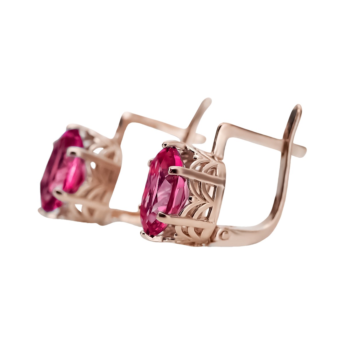 "Boucles d'oreilles Rubis en Or Rose 14 carats Vintage d'Origine Russe Soviétique vec003" style vec003