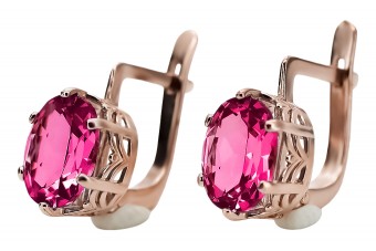 Vintage Russian Soviet Ruby Earrings in Original 14K Rose Gold vec003 vec003