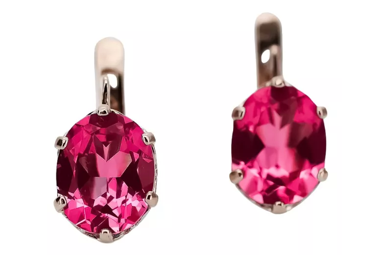 "Boucles d'oreilles Rubis en Or Rose 14 carats Vintage d'Origine Russe Soviétique vec003" style vec003