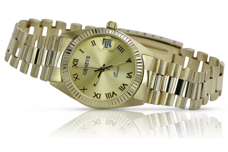 Nowa kolekcja 14k żółte złoto Lady Geneve zegarek lw073y