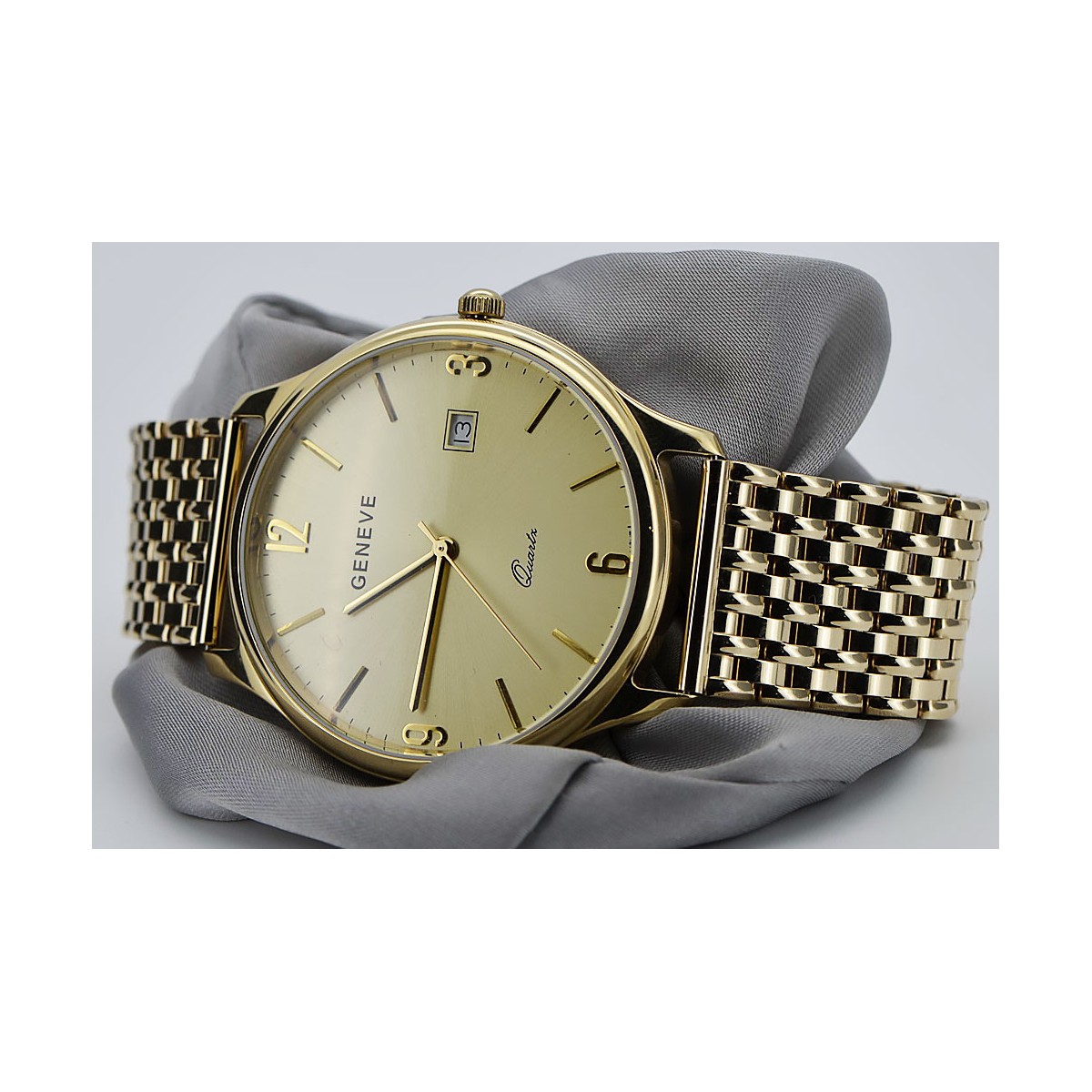 Gold men's watch Geneve ★ zlotychlopak.pl ★ Gold purity 585 333 Low Price!