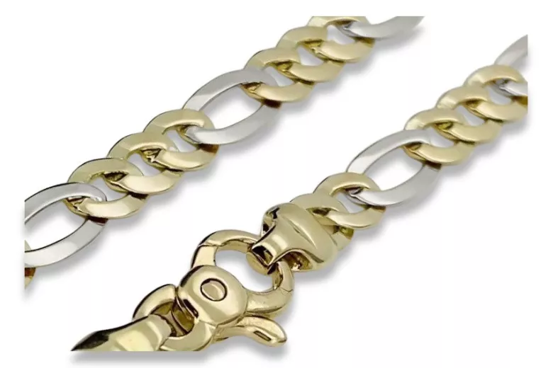 Bracelet Figaro Nouveau en Or Jaune et Blanc 14K, 21 cinq. cb042yw