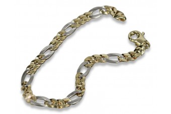 Bracelet Figaro Nouveau en Or Jaune et Blanc 14K, 21 cinq. cb042yw