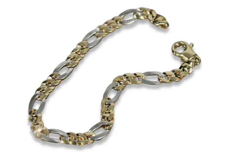 Bracelet Figaro Nouveau en Or Jaune et Blanc 14K, 21 cinq. cb042yw