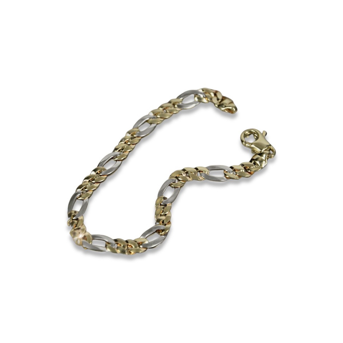 Bracelet Figaro Nouveau en Or Jaune et Blanc 14K, 21 cinq. cb042yw