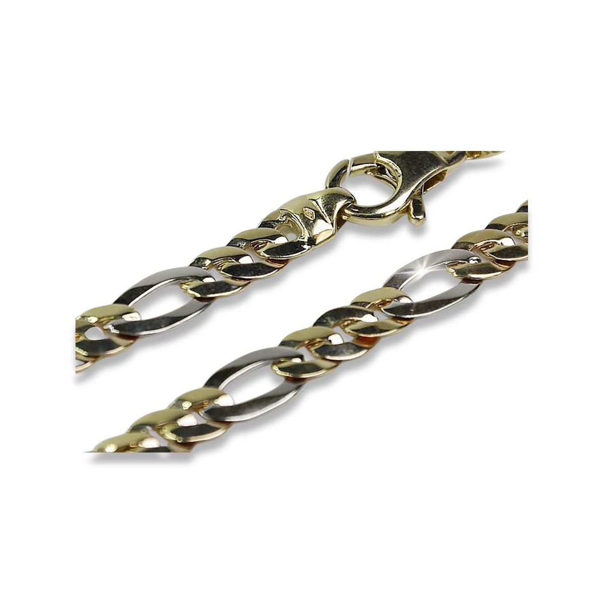 Bracelet Figaro Nouveau en Or Jaune et Blanc 14K, 21 cinq. cb042yw