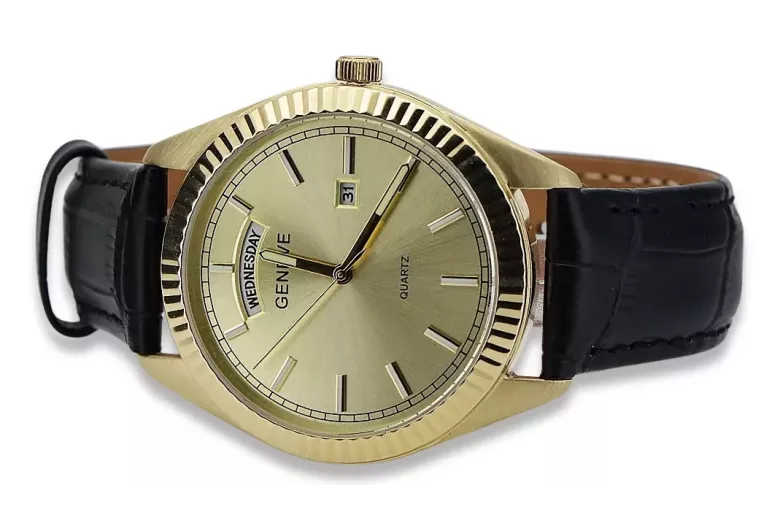 Gold men's watch Geneve ★ zlotychlopak.pl ★ Gold purity 585 333 Low Price!