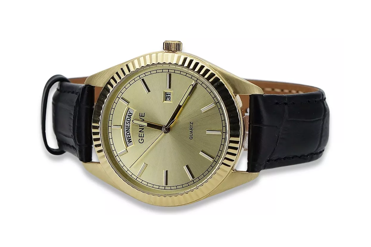 Gold men's watch Geneve ★ zlotychlopak.pl ★ Gold purity 585 333 Low Price!