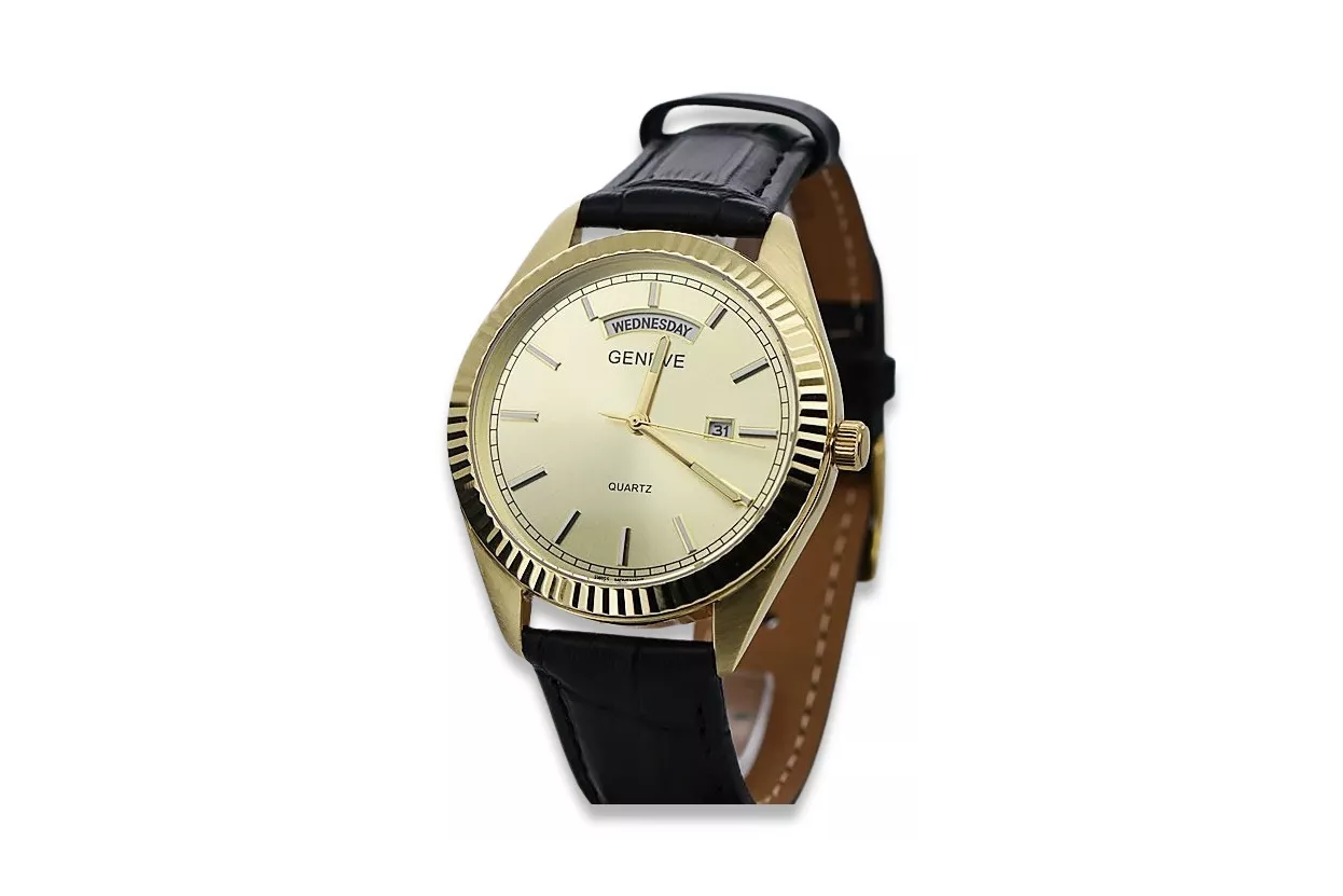 Gold men's watch Geneve ★ zlotychlopak.pl ★ Gold purity 585 333 Low Price!