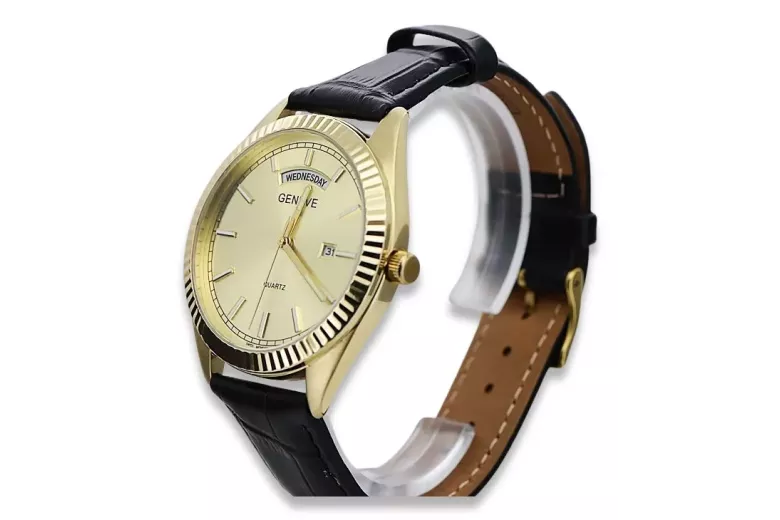 Gold men's watch Geneve ★ zlotychlopak.pl ★ Gold purity 585 333 Low Price!