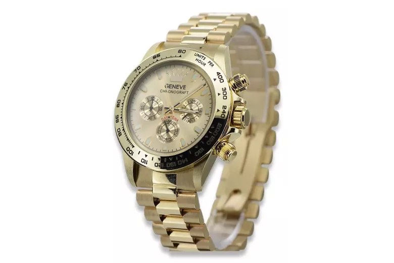 Gold men's watch Geneve ★ zlotychlopak.pl ★ Gold purity 585 333 Low Price!