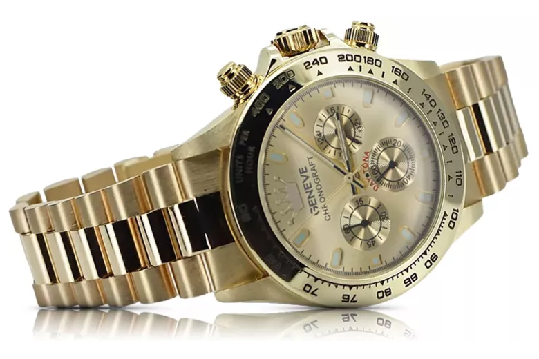 Gold men's watch Geneve ★ zlotychlopak.pl ★ Gold purity 585 333 Low Price!