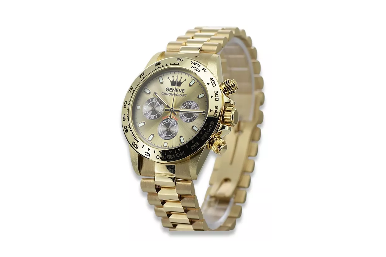 Goldene Herrenuhr Geneve ★ zlotychlopak.pl ★ Gold Reinheit 585 333 Niedriger Preis!